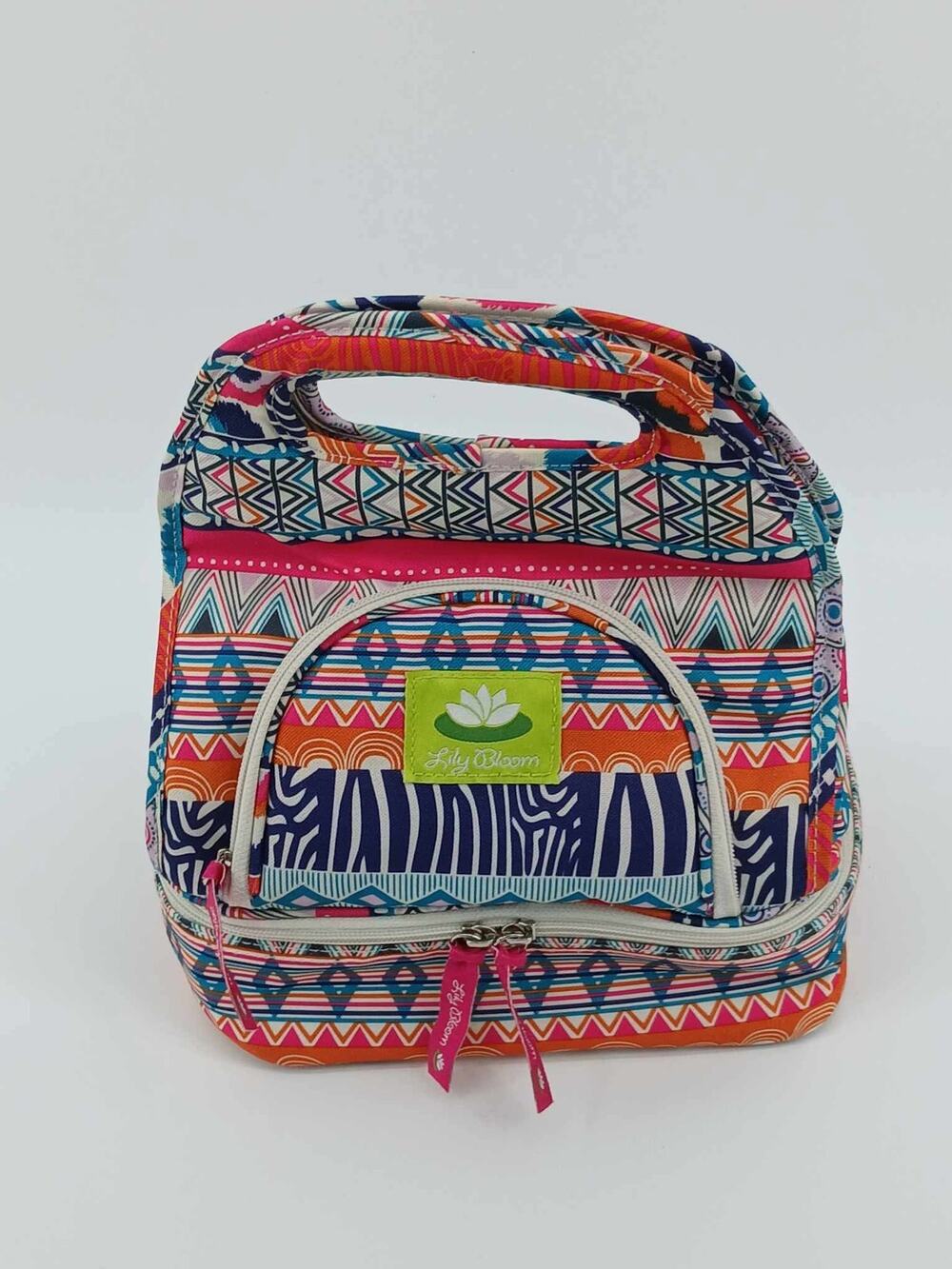 Canvas insulated lunch bag, Lily Bloom, Top Handle Dual Compartment